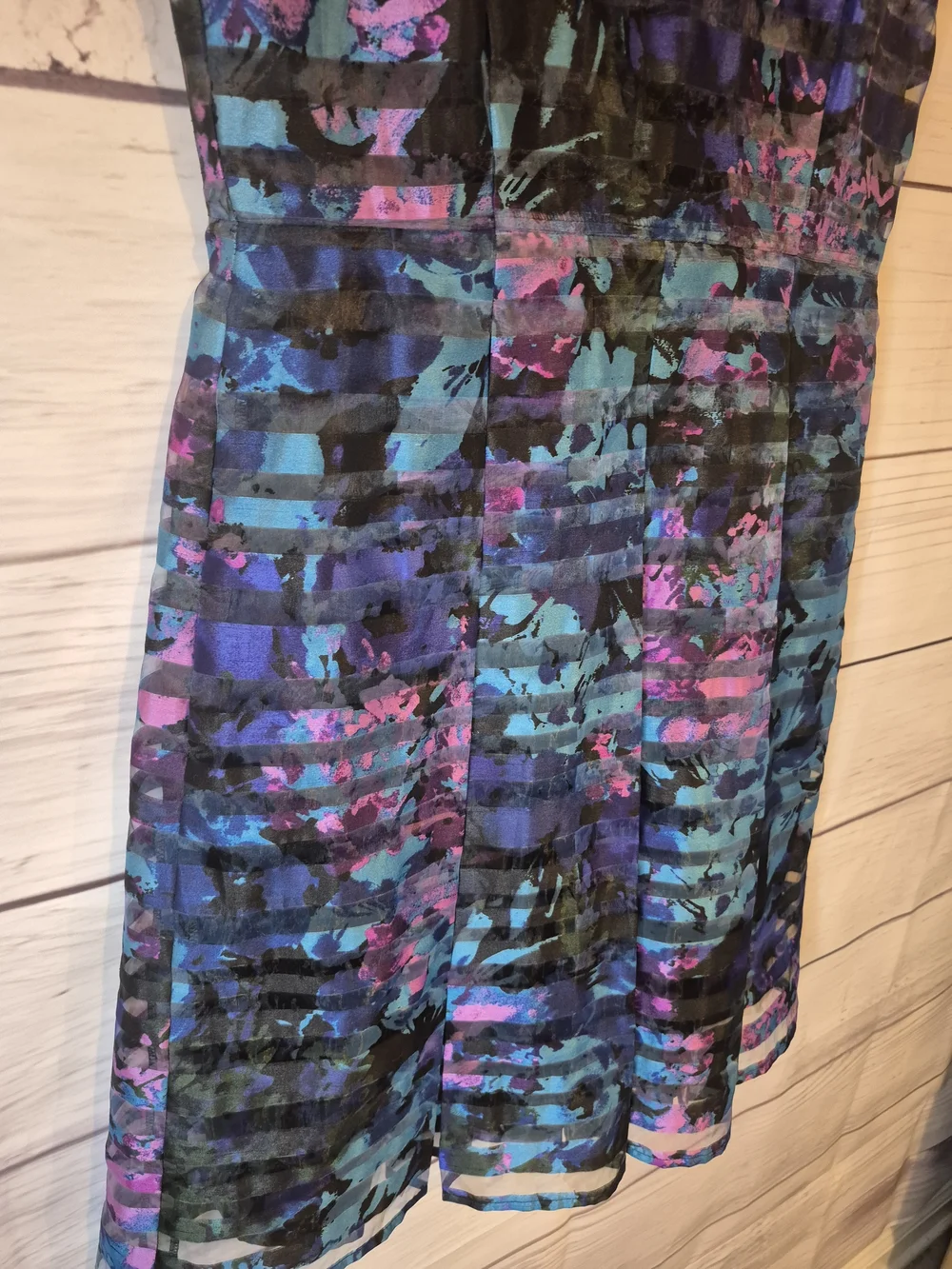 Tahari ASL Blue Multi-Color Striped Floral Burnout Fit & Flare Dress Size 6 - Picture 5 of 12